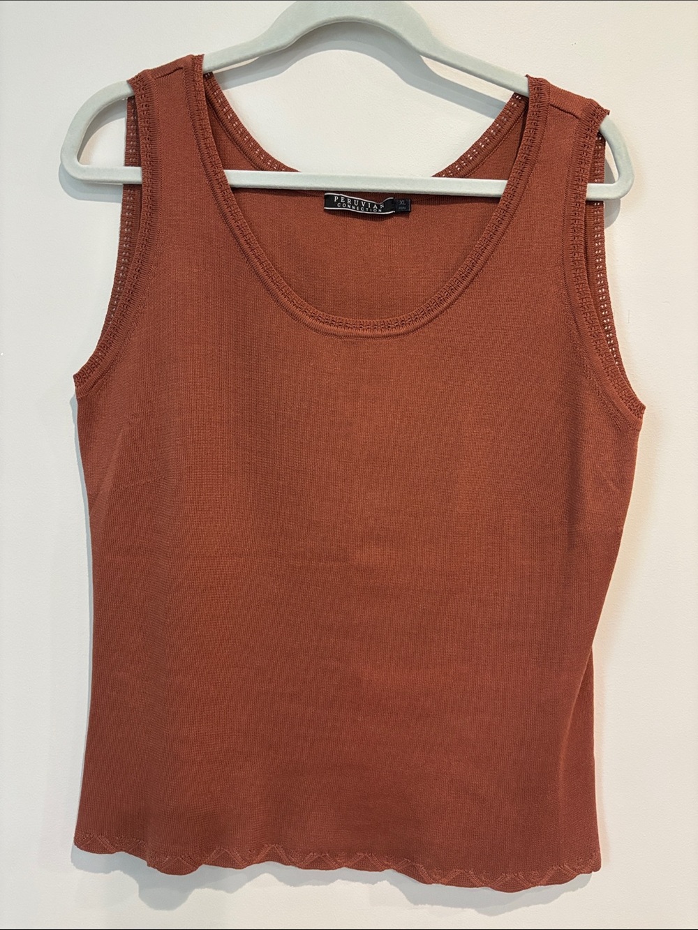 Peruvian Connection Rust/Clay Pima Cotton Scoop Neck Knit Tank Top XL EUC
